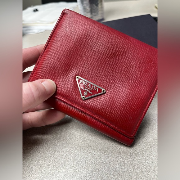Prada Saffino red trifold Wallet with box - Picture 2 of 15